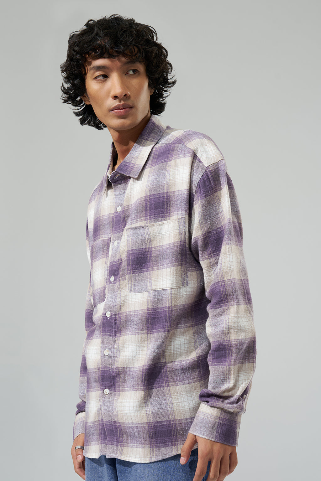 Purple Checks Regular Fit Shirt For Men - Image 4