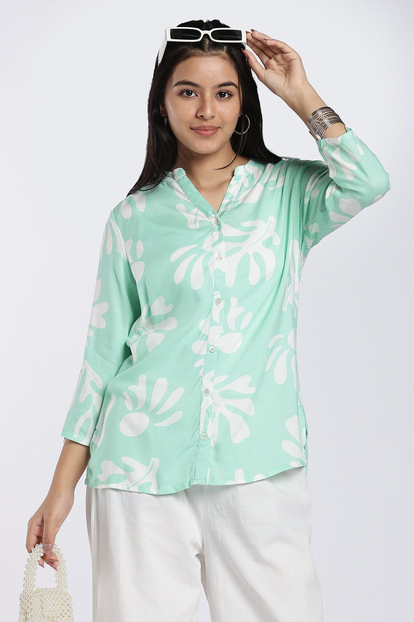 Mint Green Abstract Print Tunic for Women - Image 1