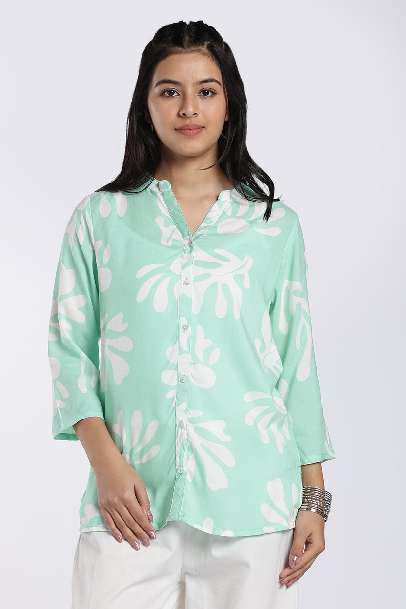 Mint Green Abstract Print Tunic for Women - Image 2