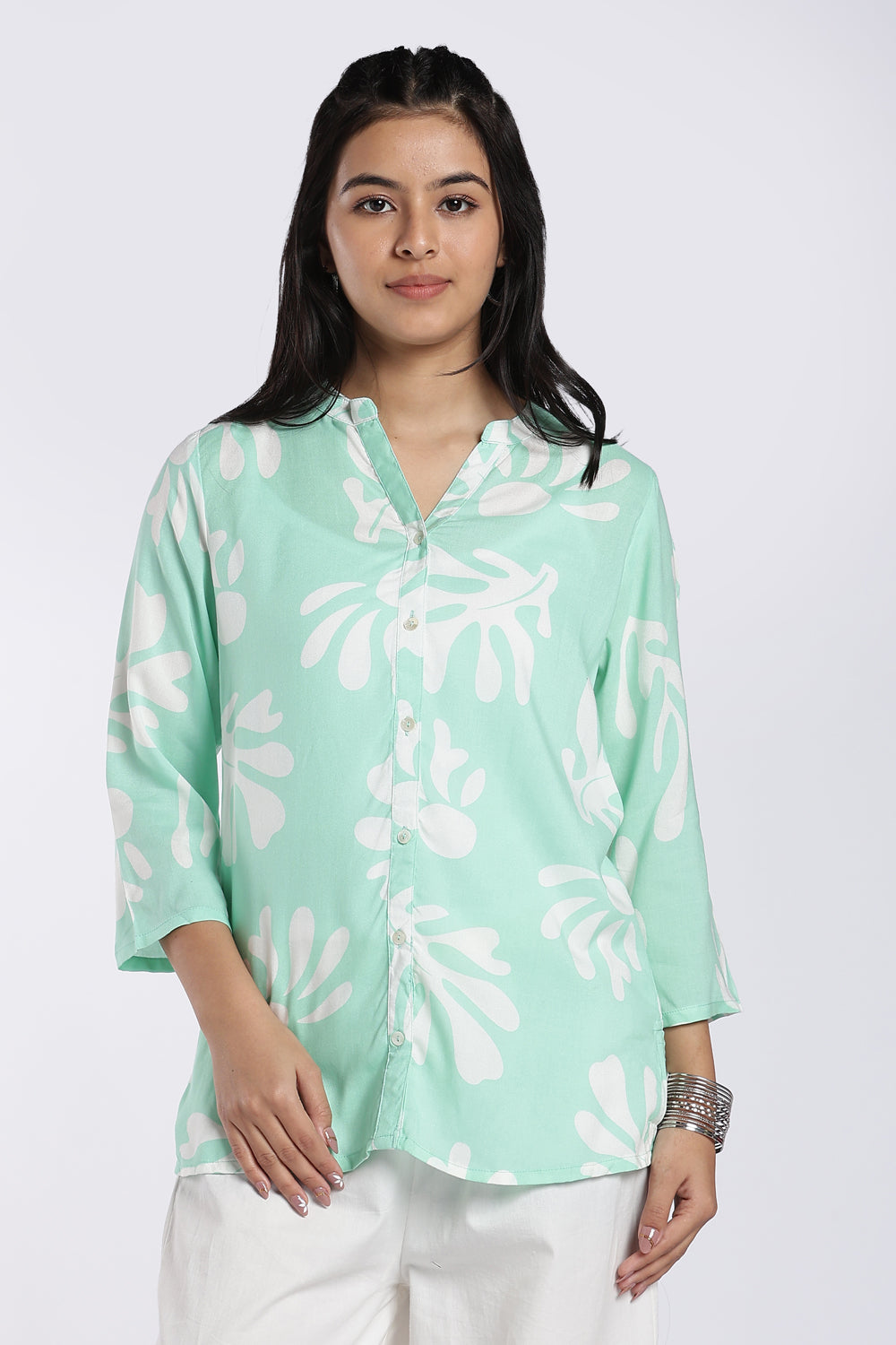 Mint Green Abstract Print Tunic for Women - Image 2