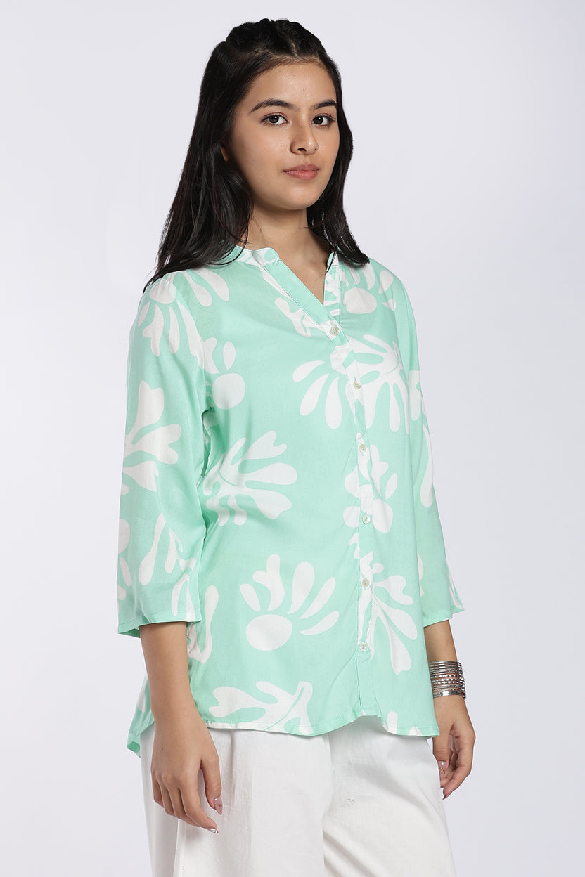 Mint Green Abstract Print Tunic for Women - Image 4