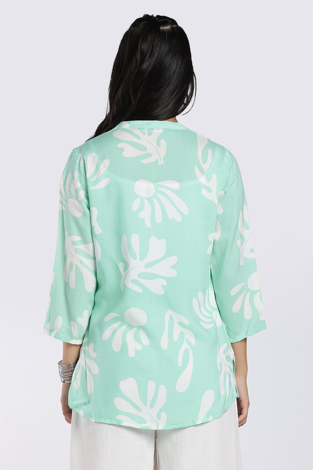 Mint Green Abstract Print Tunic for Women - Image 5