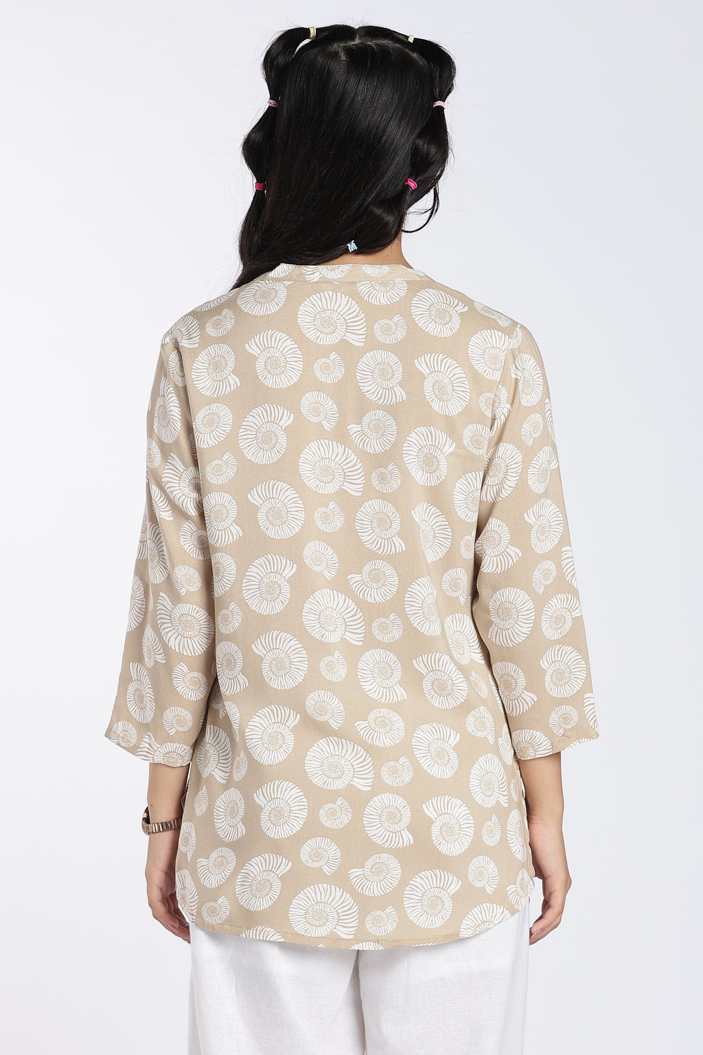 Beige Shell Printed Regular Fit Ethnic Top for Women - Image 5