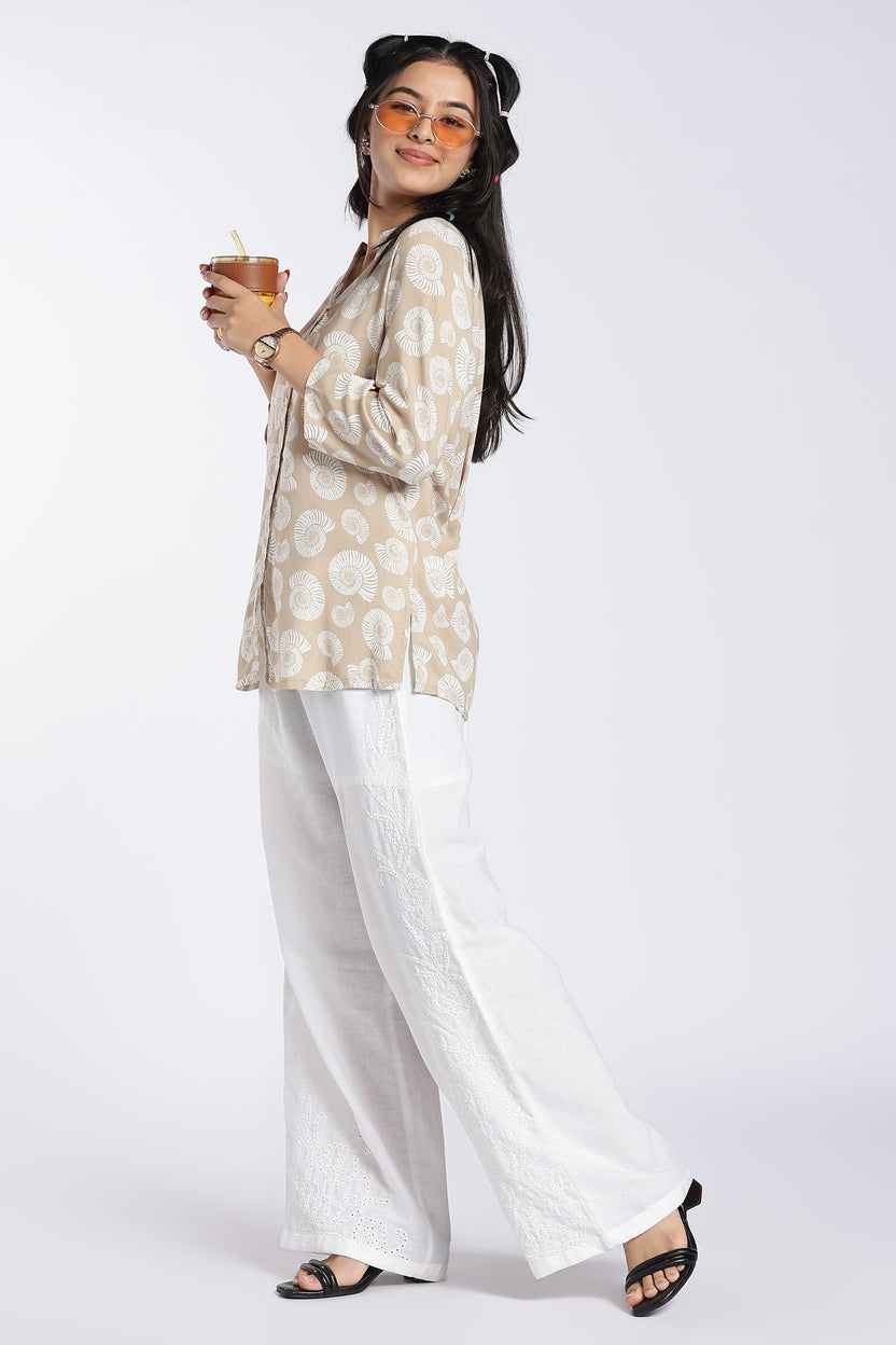 Beige Shell Printed Regular Fit Ethnic Top for Women - Image 6