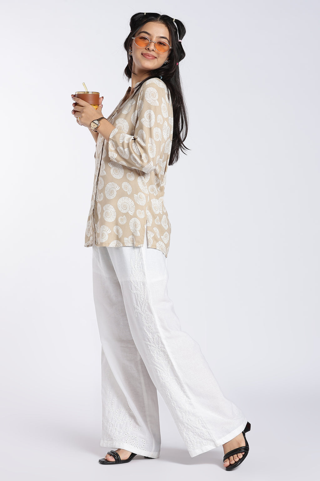 Beige Shell Printed Regular Fit Ethnic Top for Women - Image 6