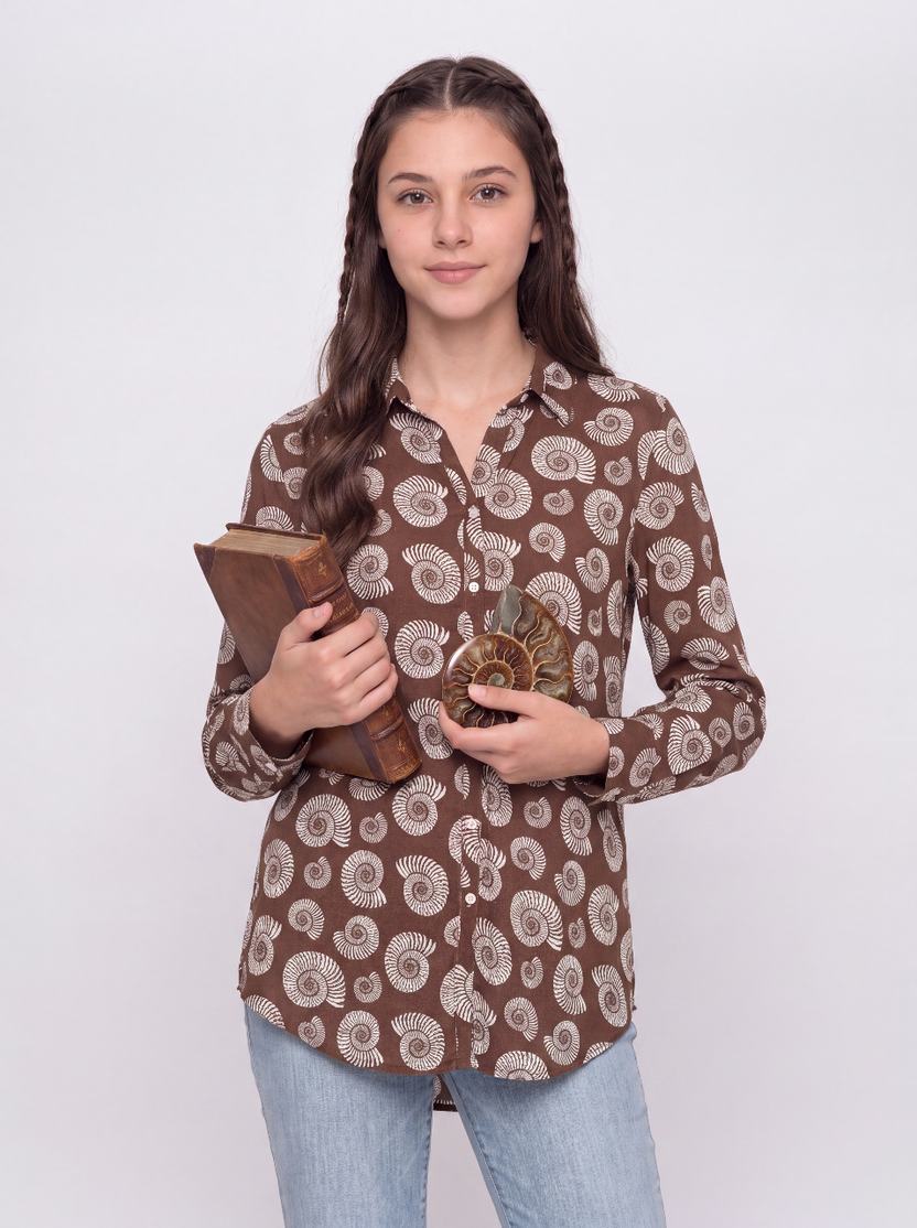Brown Shell Printed Regular Fit Tunic for Women - Image 1