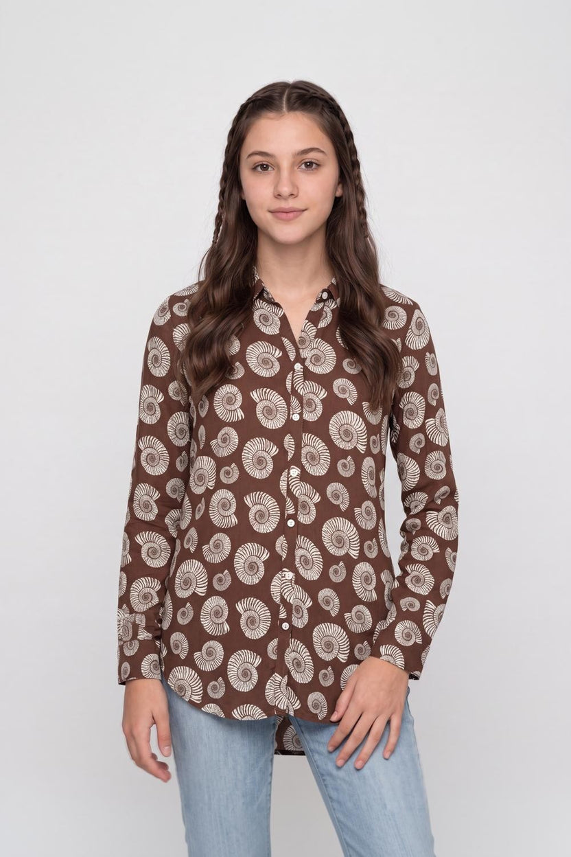 Brown Shell Printed Regular Fit Tunic for Women - Image 2