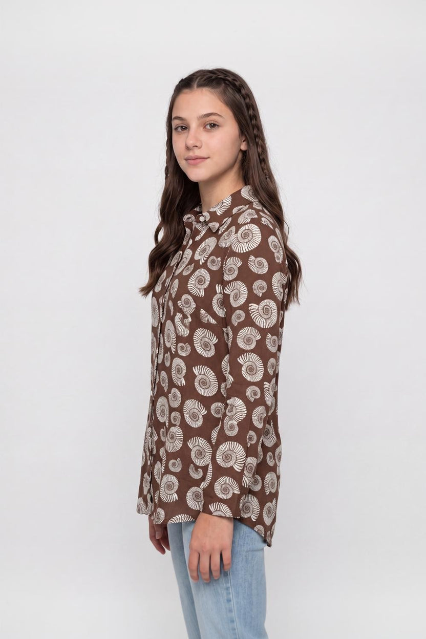 Brown Shell Printed Regular Fit Tunic for Women - Image 4