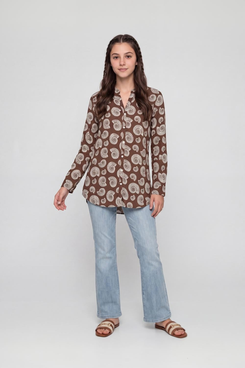 Brown Shell Printed Regular Fit Tunic for Women - Image 6