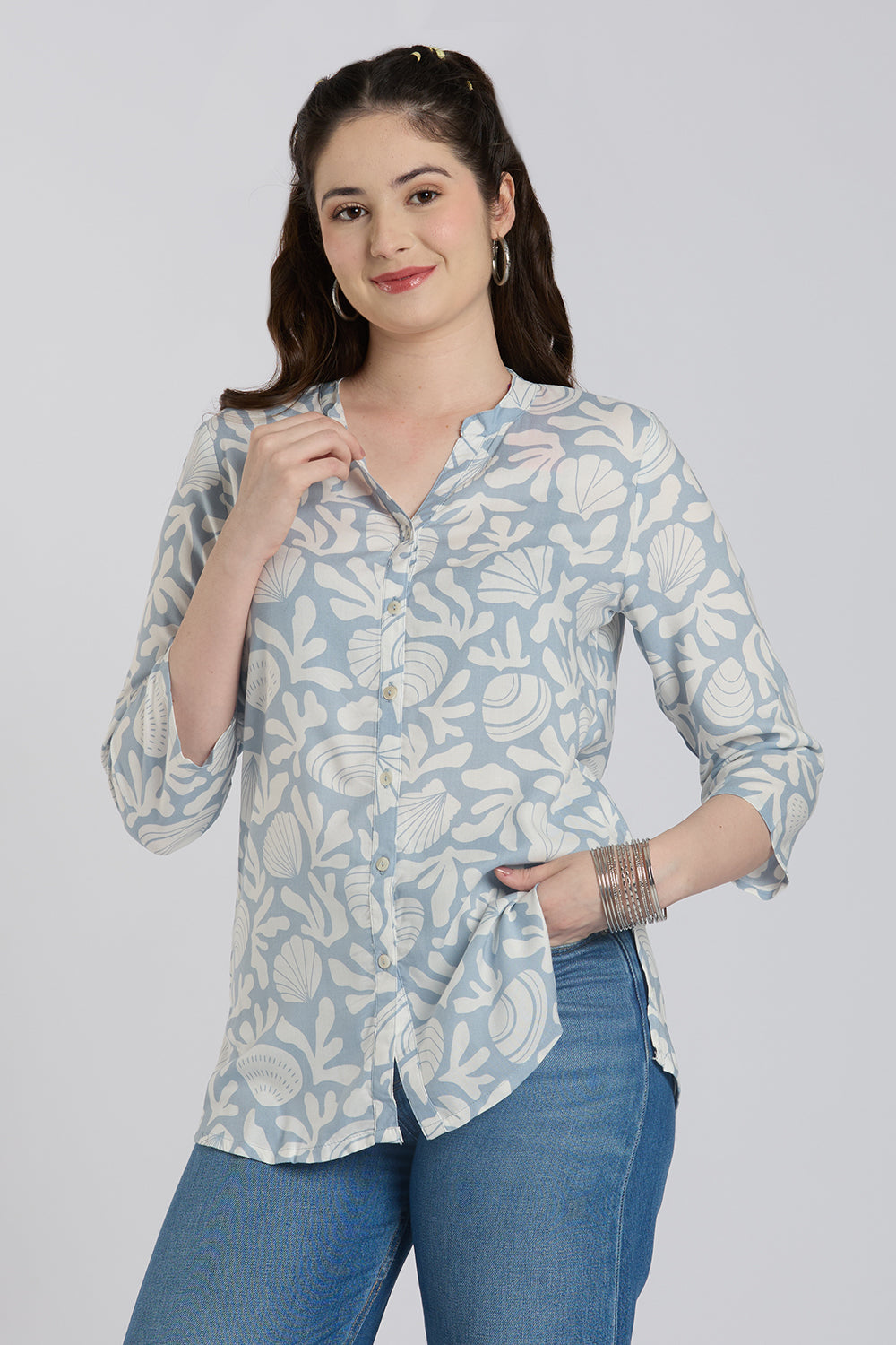 Light Blue Breathable Regular Fit Tunic for Women - Image 1