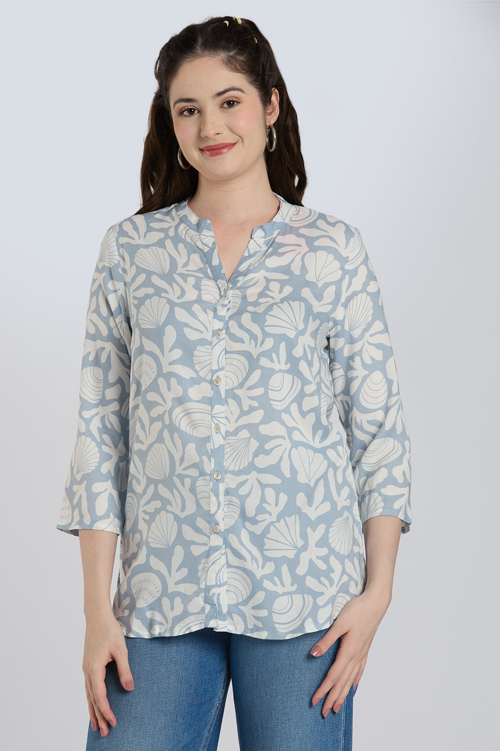 Light Blue Breathable Regular Fit Tunic for Women - Image 2