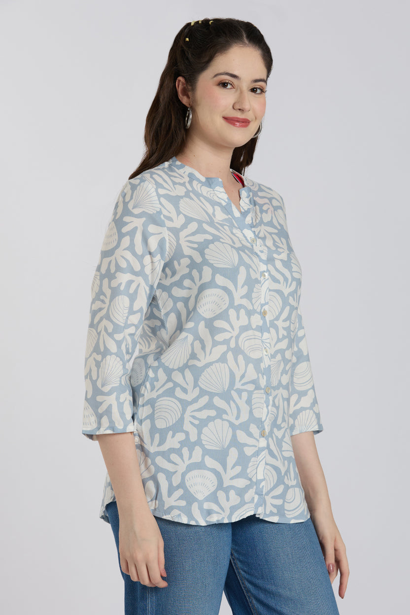 Light Blue Breathable Regular Fit Tunic for Women - Image 4