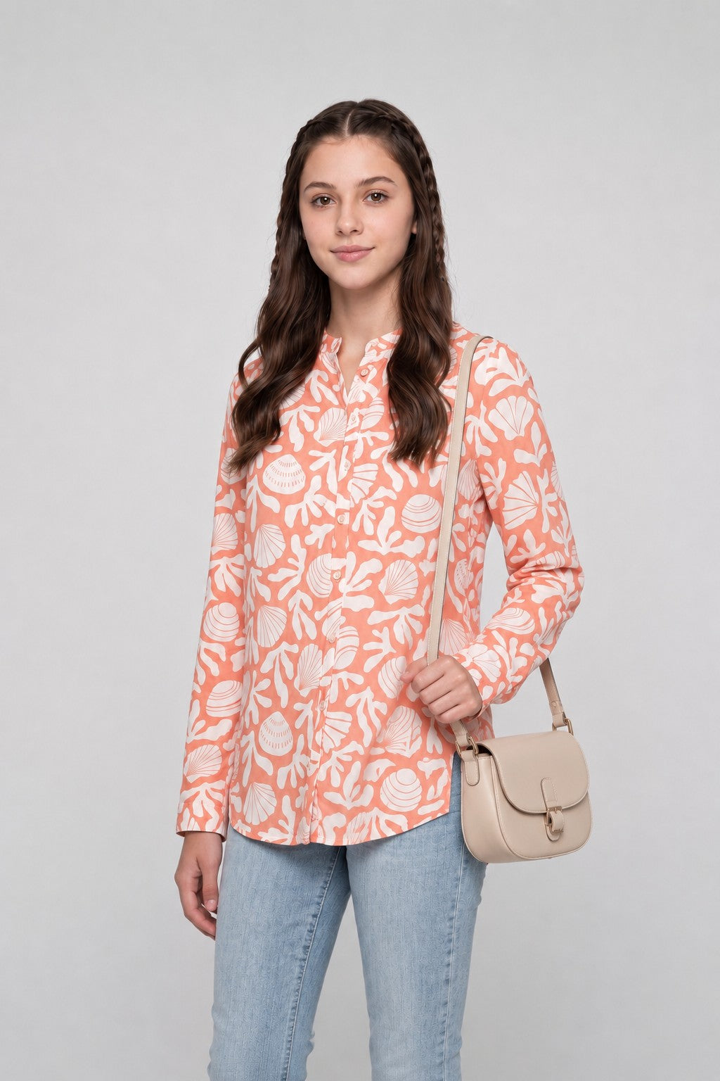 Orange Botanical Regular Fit Tunic for Women - Image 1