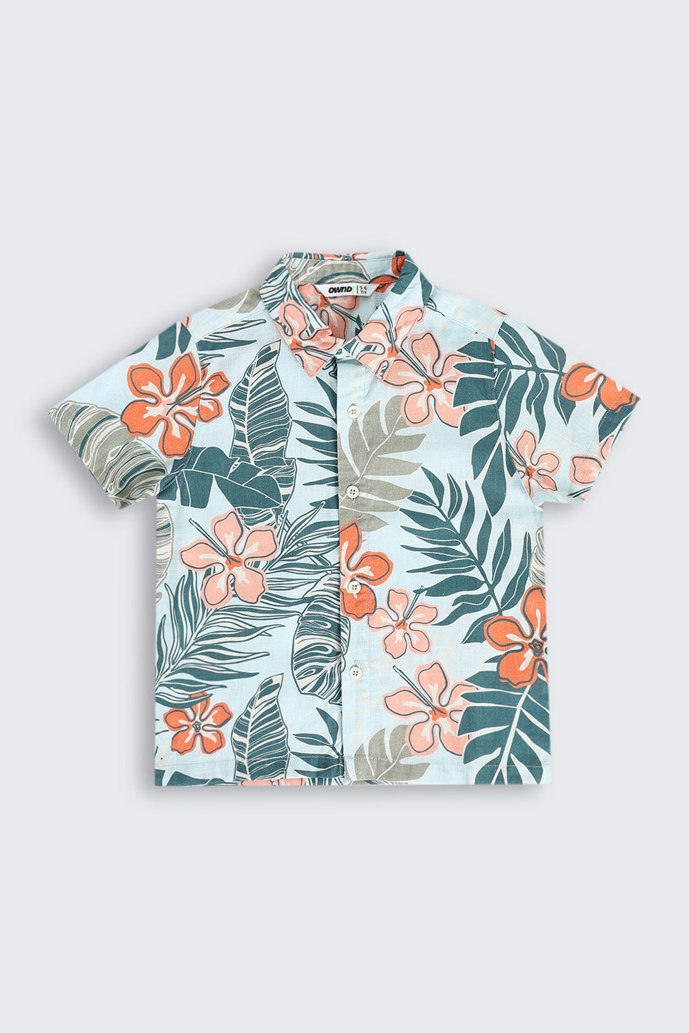 Blue Tropical Cotton Blend Regular Fit Shirt for Boys - Image 2
