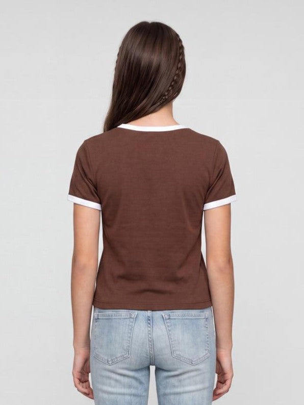 Brown Graphic Regular Fit T-Shirt for Women - Image 5