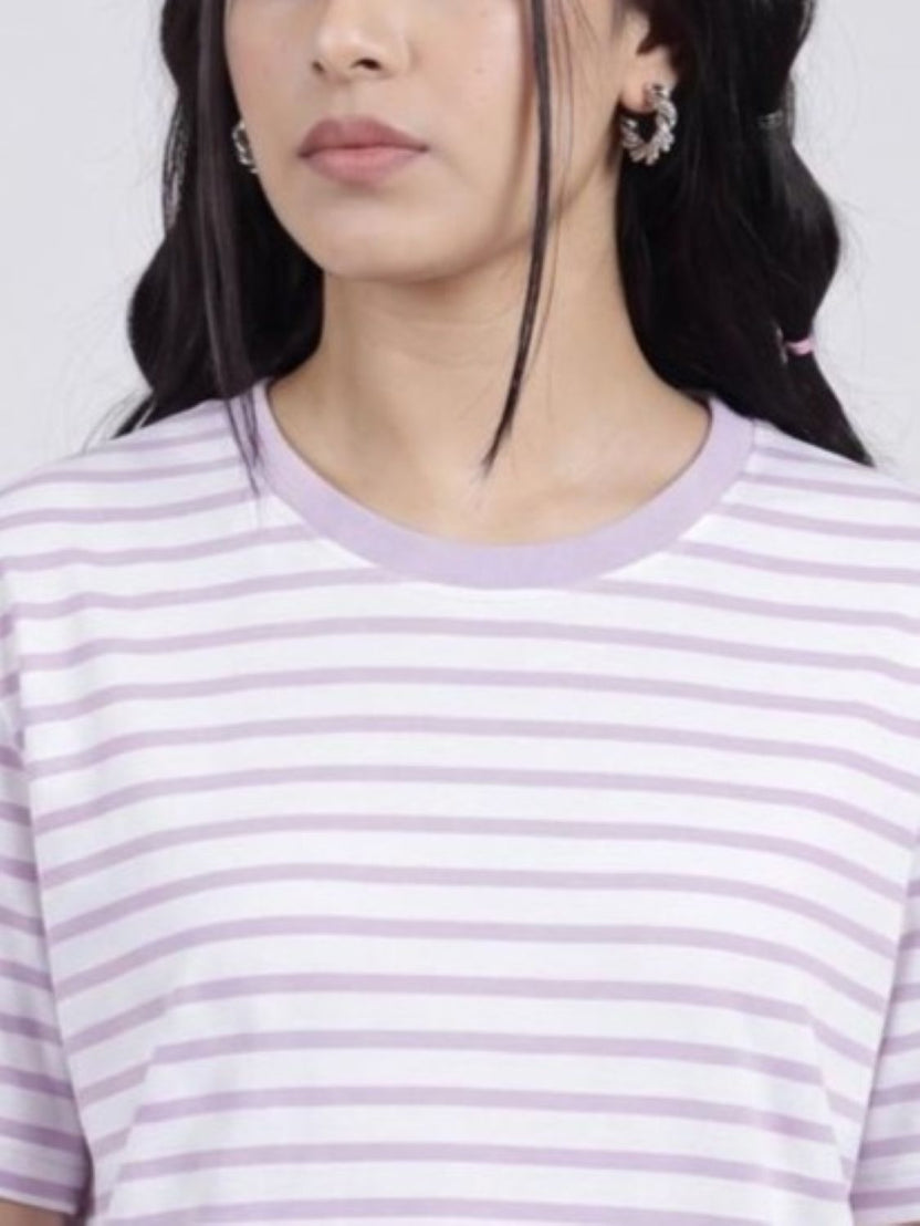 Lilac Striped Regular Fit T-Shirt for Women - Image 7
