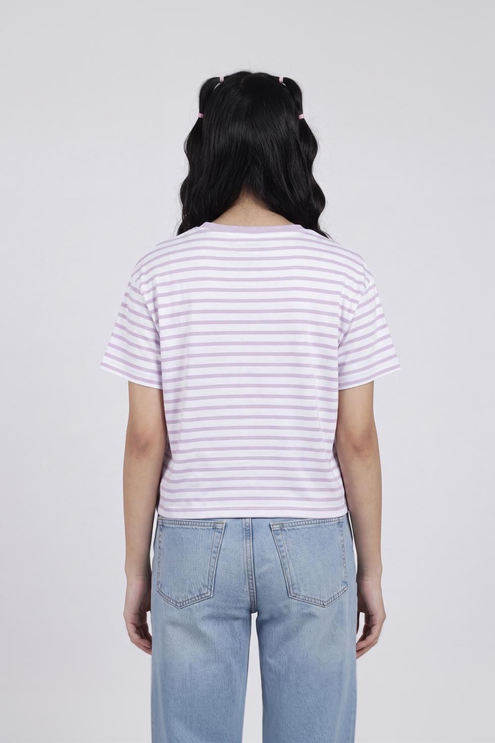 Lilac Striped Regular Fit T-Shirt for Women - Image 5