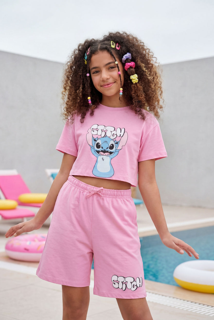 Pink Graphic Printed Regular Fit Co-ord Set for Tweens Girls - Image 1
