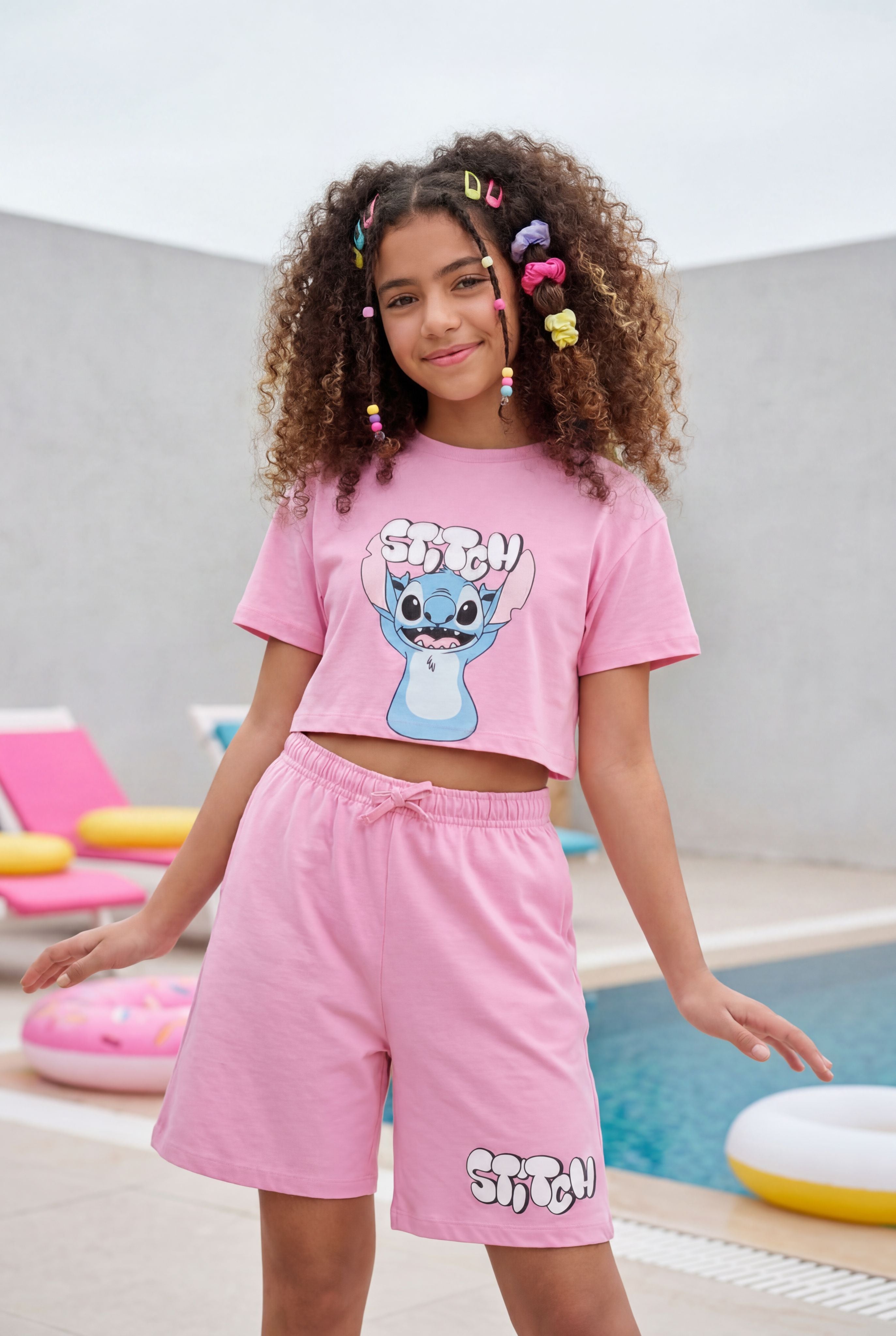 Pink Graphic Printed Regular Fit Co-ord Set for Tweens Girls - Image 1
