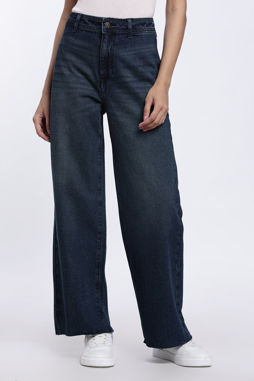 Navy Wide Leg Fit Jeans for Women - Image 2
