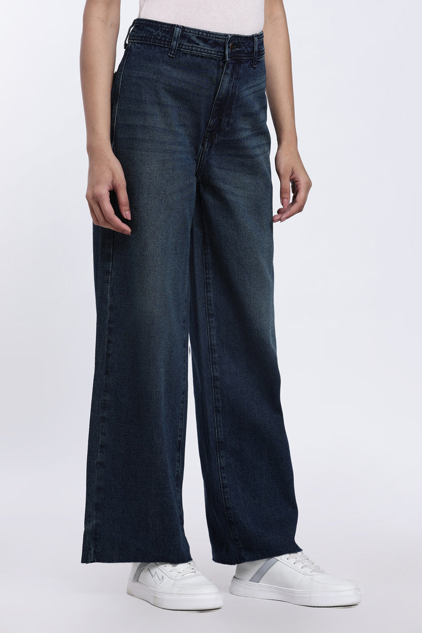 Navy Wide Leg Fit Jeans for Women - Image 4