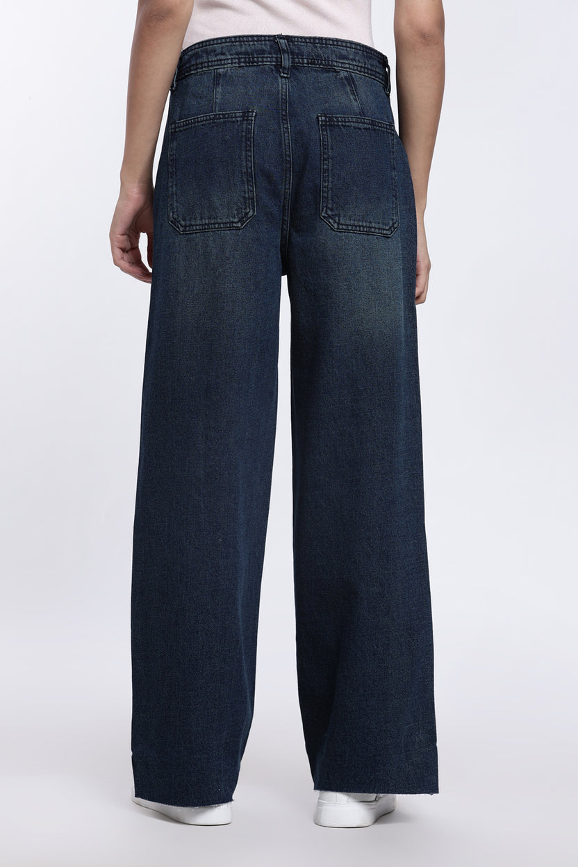 Navy Wide Leg Fit Jeans for Women - Image 5