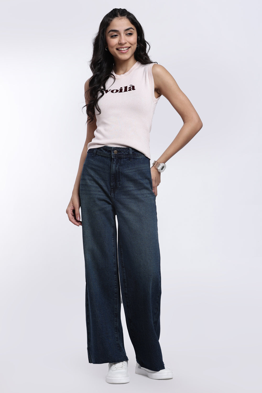 Navy Wide Leg Fit Jeans for Women - Image 6