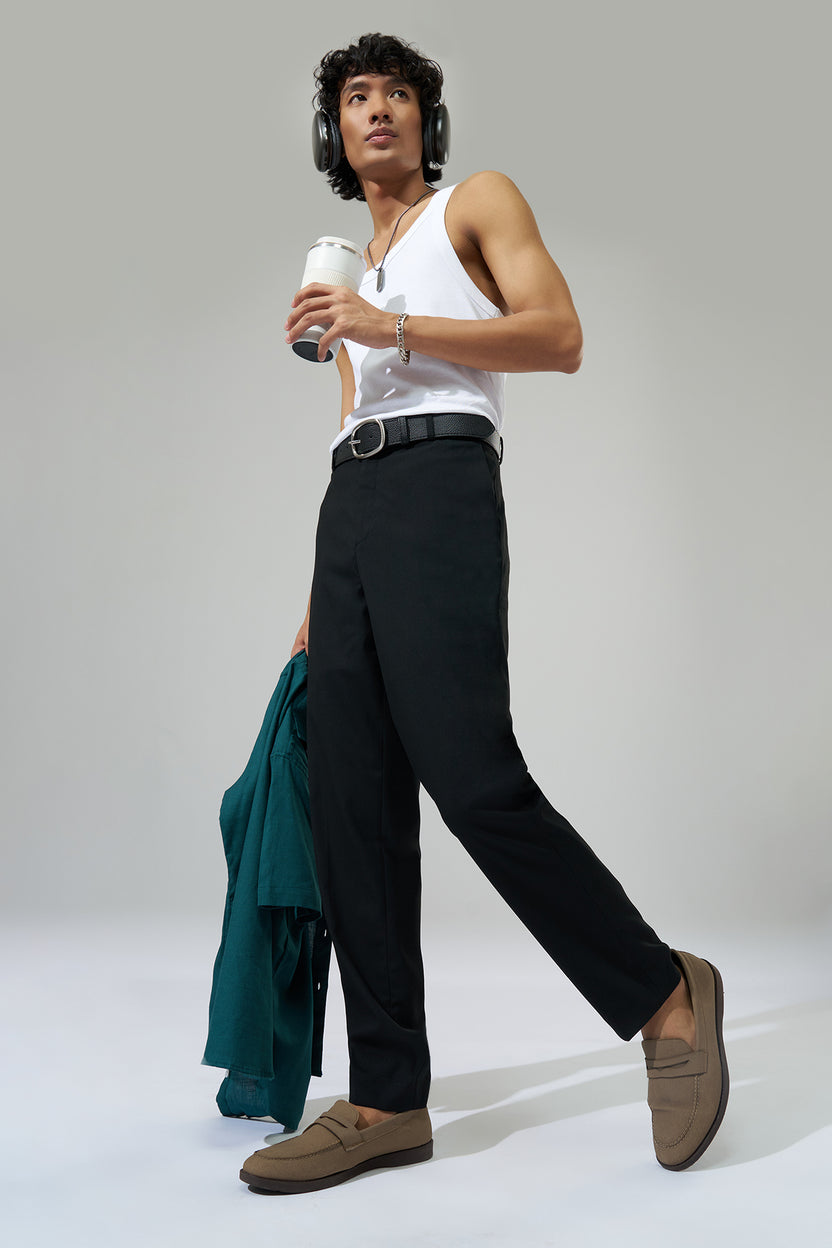 Black Solid Carrot Fit Trouser for Men - Image 6
