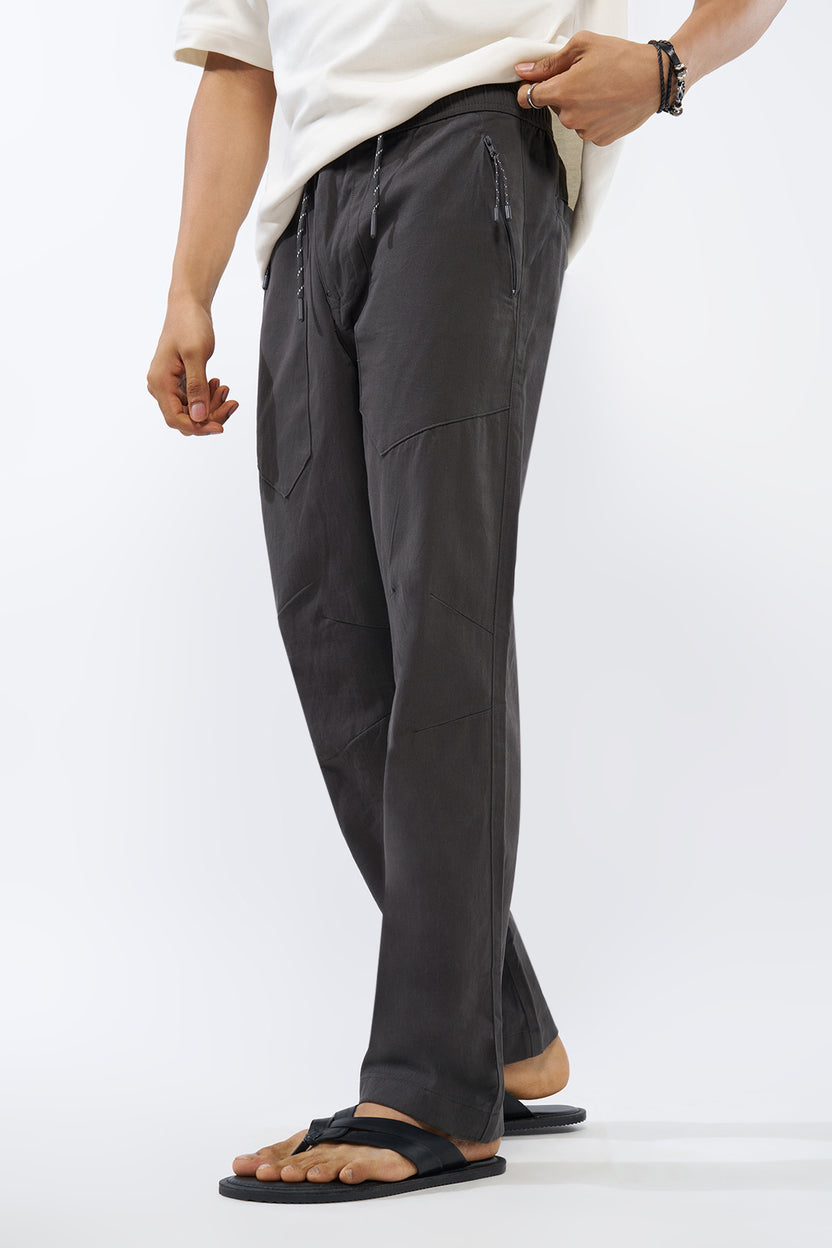 Grey Solid Regular Fit Trouser For Men - Image 1