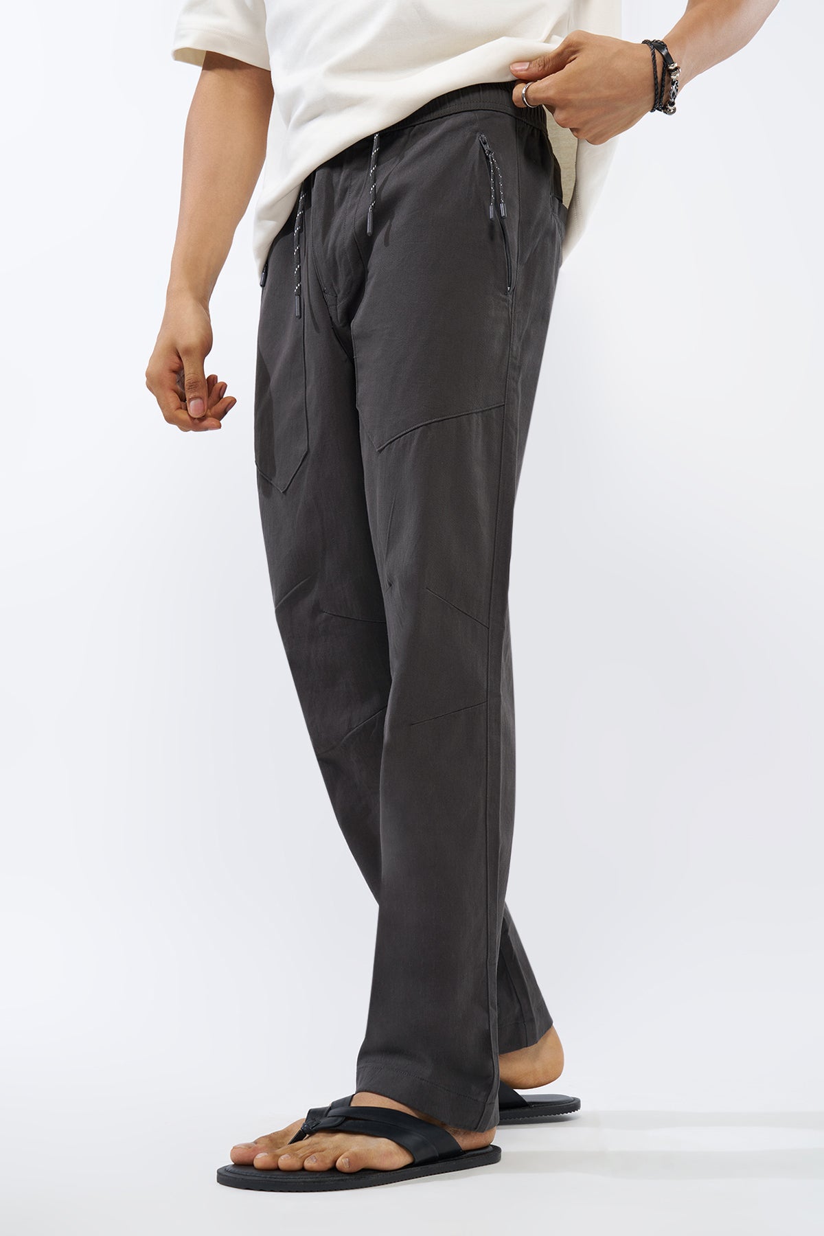 Grey Solid Regular Fit Trouser for Men - Image 1
