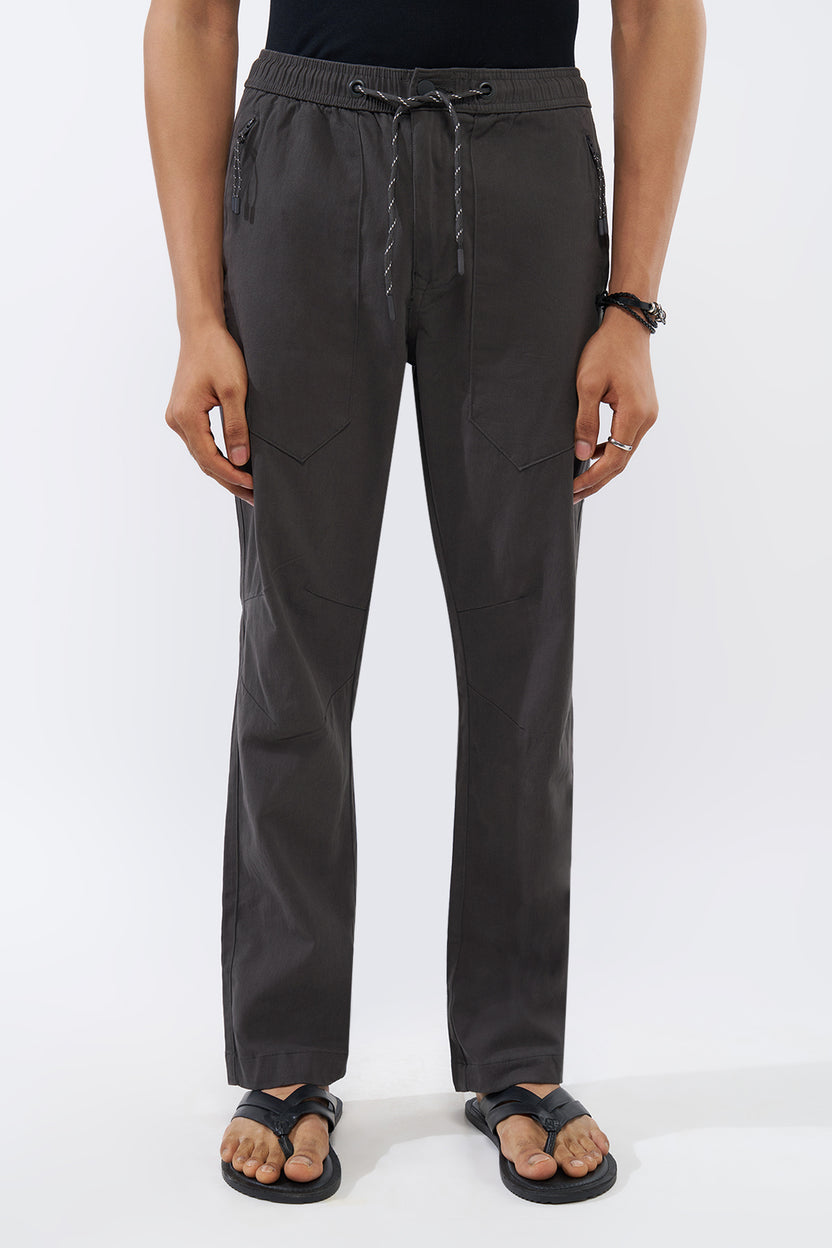 Grey Solid Regular Fit Trouser For Men - Image 2