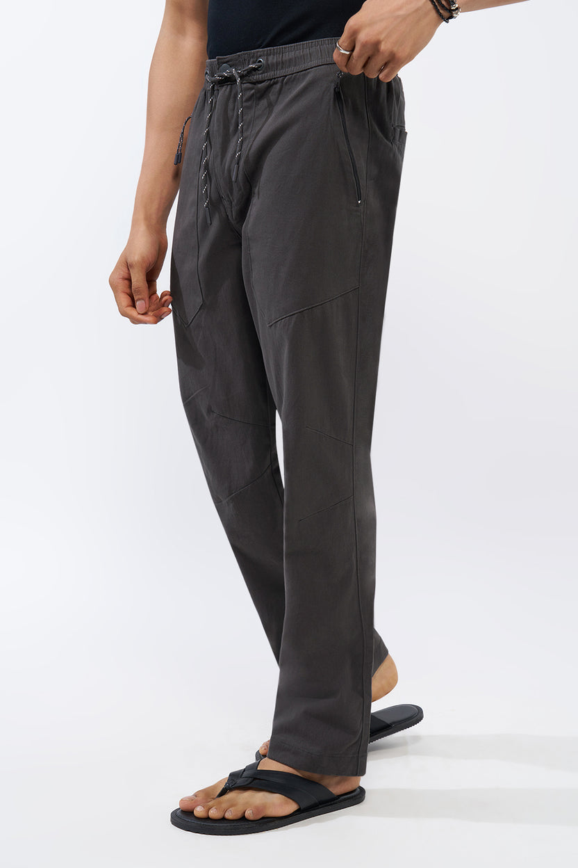Grey Solid Regular Fit Trouser For Men - Image 4