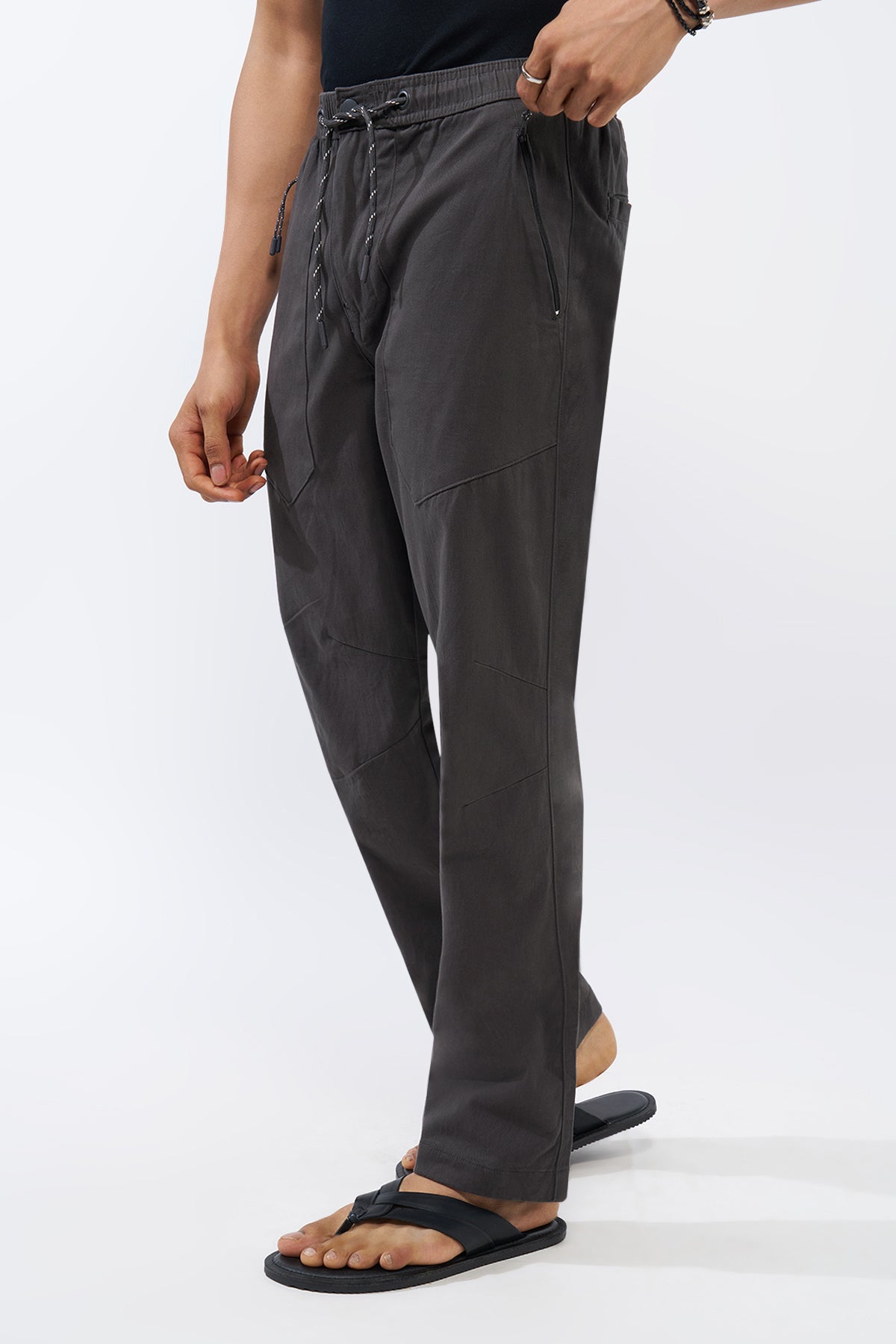 Grey Solid Regular Fit Trouser for Men - Image 4