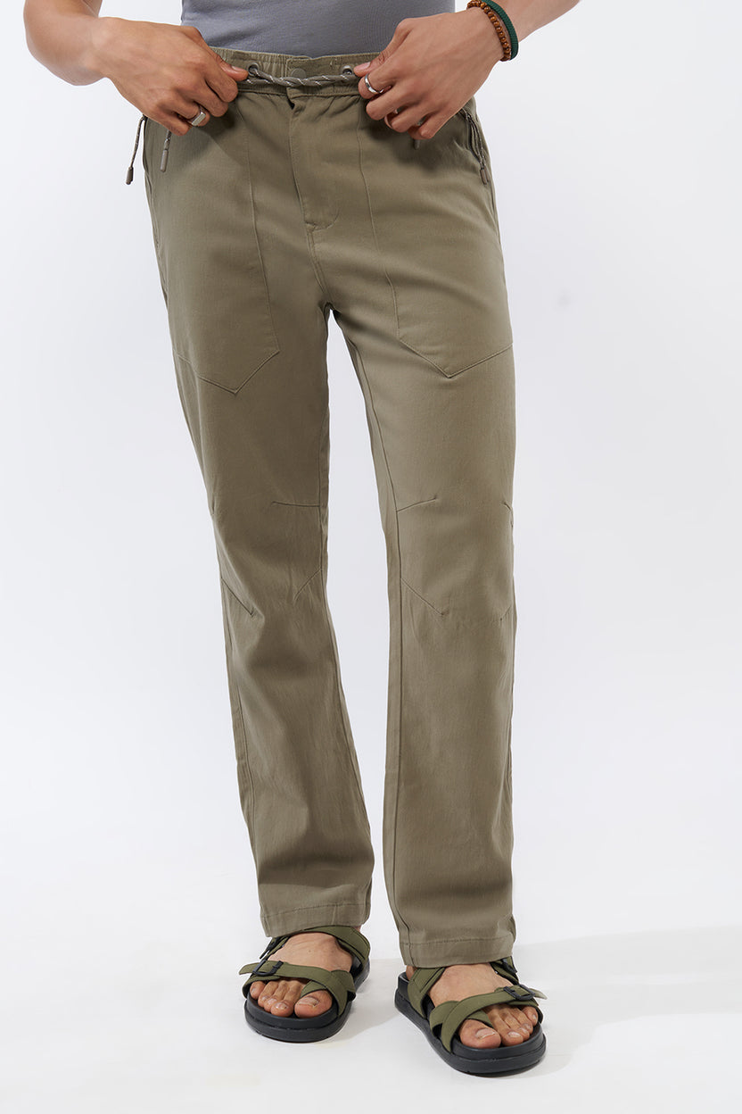 Olive Solid Regular Fit Trouser For Men - Image 2