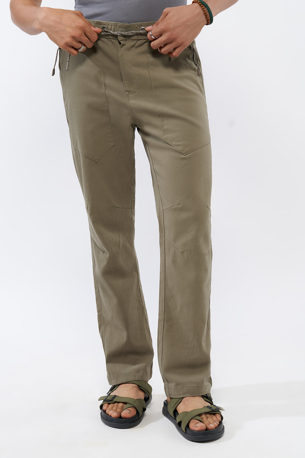 Olive Solid Regular Fit Trouser for Men - Image 2