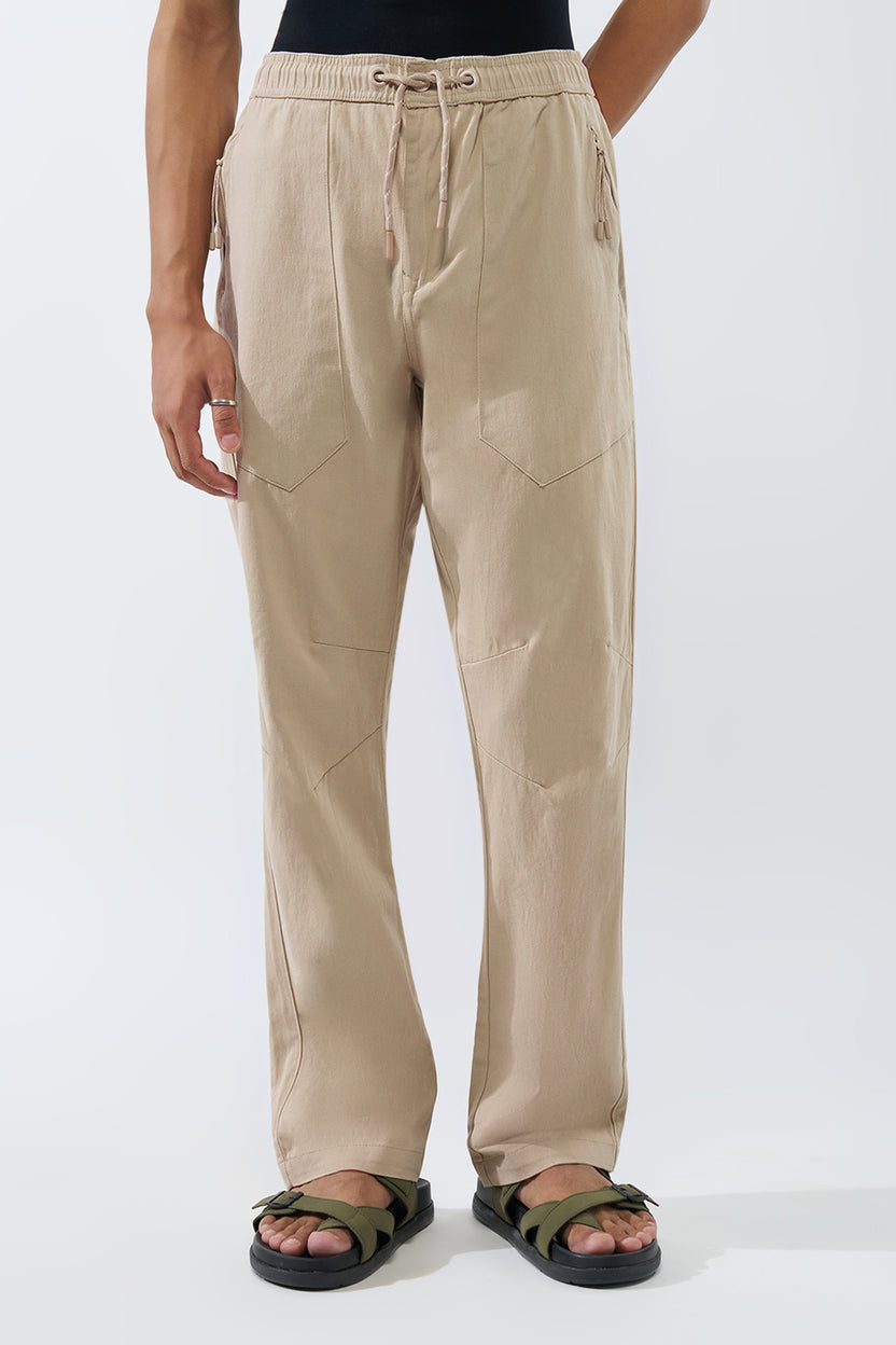 Cream Solid Regular Fit Trouser For Men - Image 2