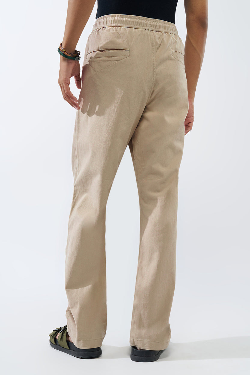Cream Solid Regular Fit Trouser For Men - Image 5