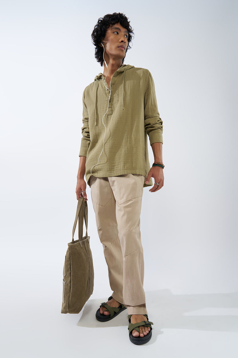 Cream Solid Regular Fit Trouser For Men - Image 6