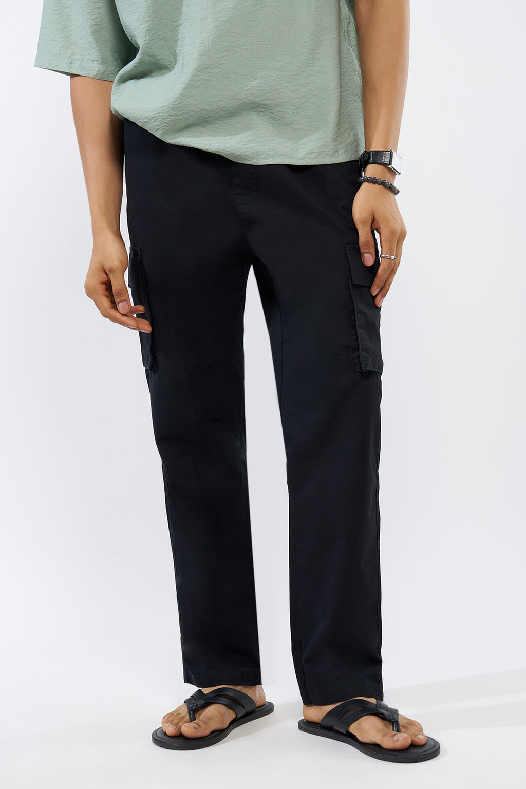 Black Solid Regular Fit Trouser for Men - Image 1
