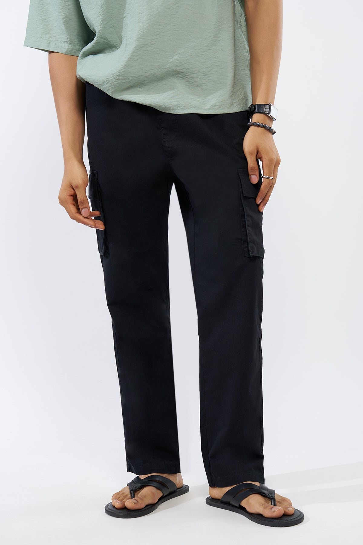 Black Solid Regular Fit Trouser for Men - Image 1