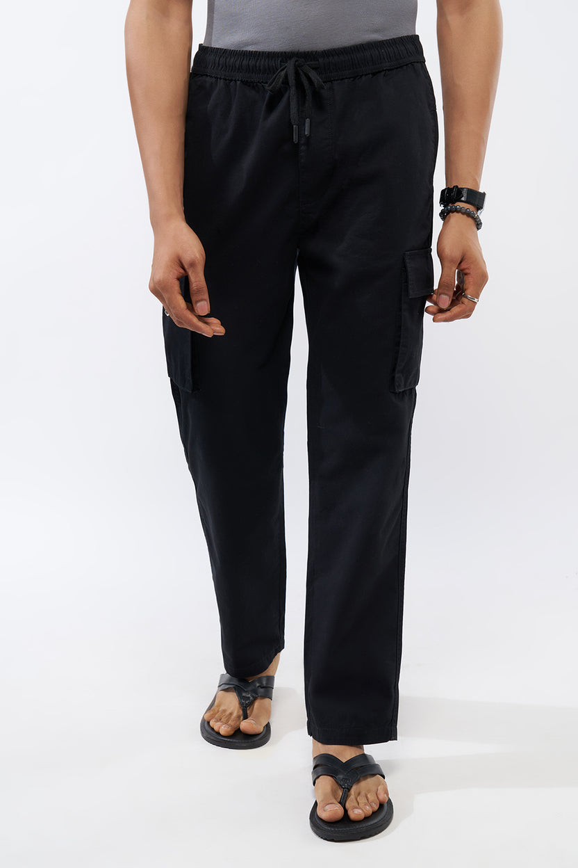Black Solid Regular Fit Trouser For Men - Image 2