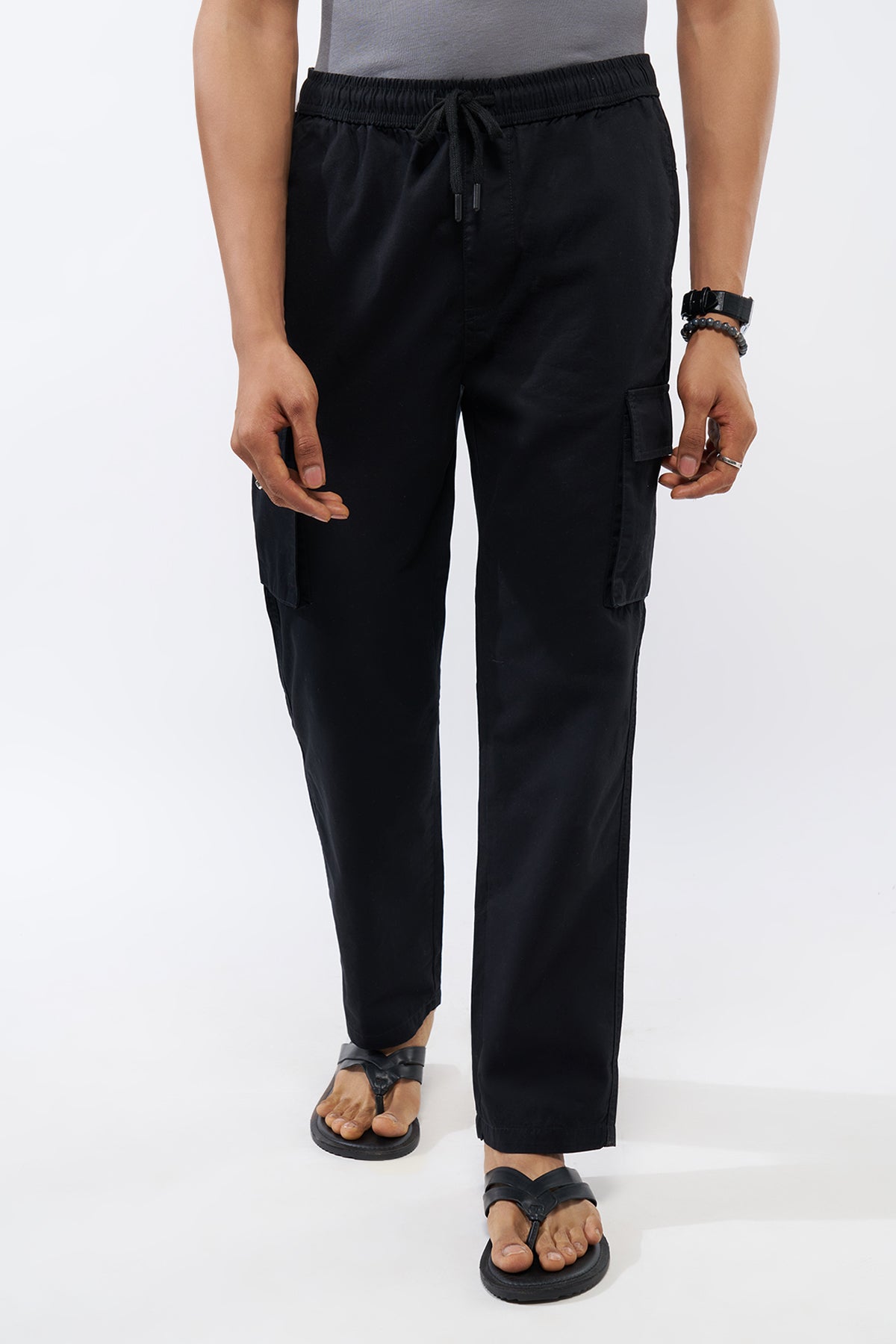 Black Solid Regular Fit Trouser for Men - Image 2