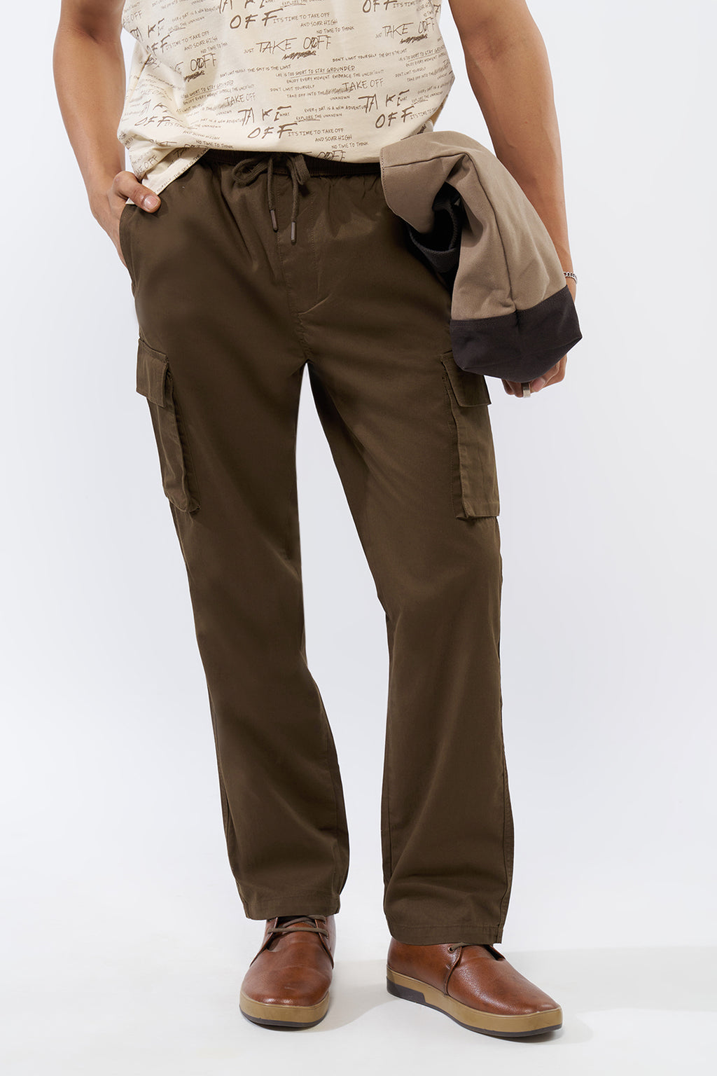 Brown Solid Regular Fit Trouser For Men - Image 1