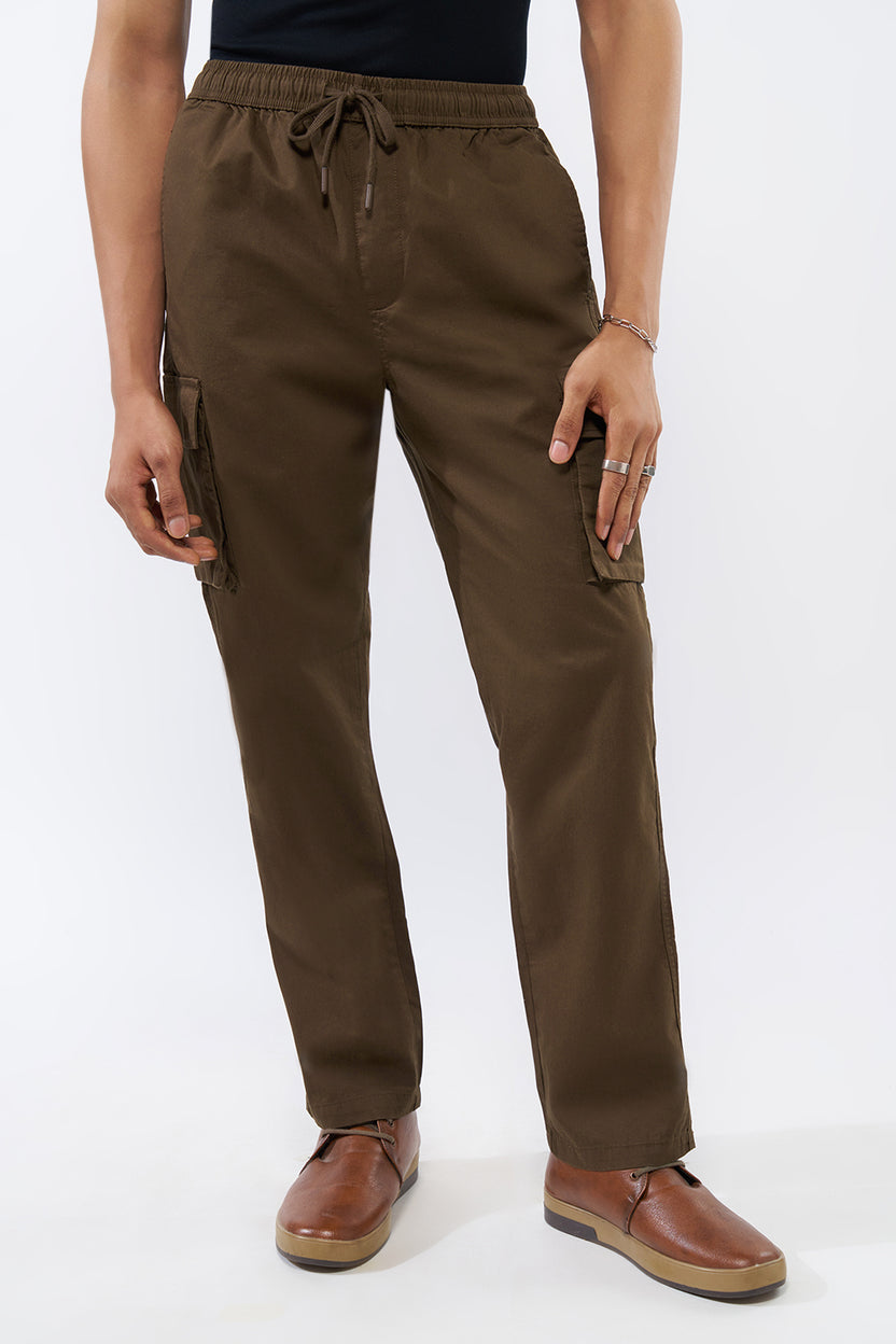 Brown Solid Regular Fit Trouser For Men - Image 2