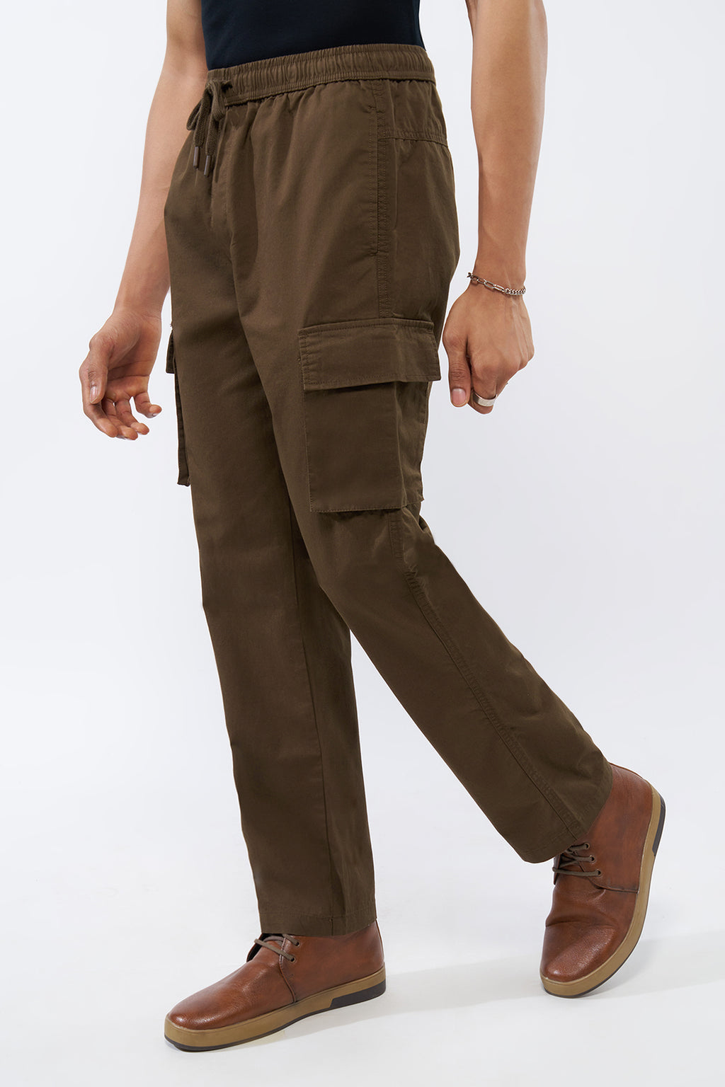 Brown Solid Regular Fit Trouser For Men - Image 4