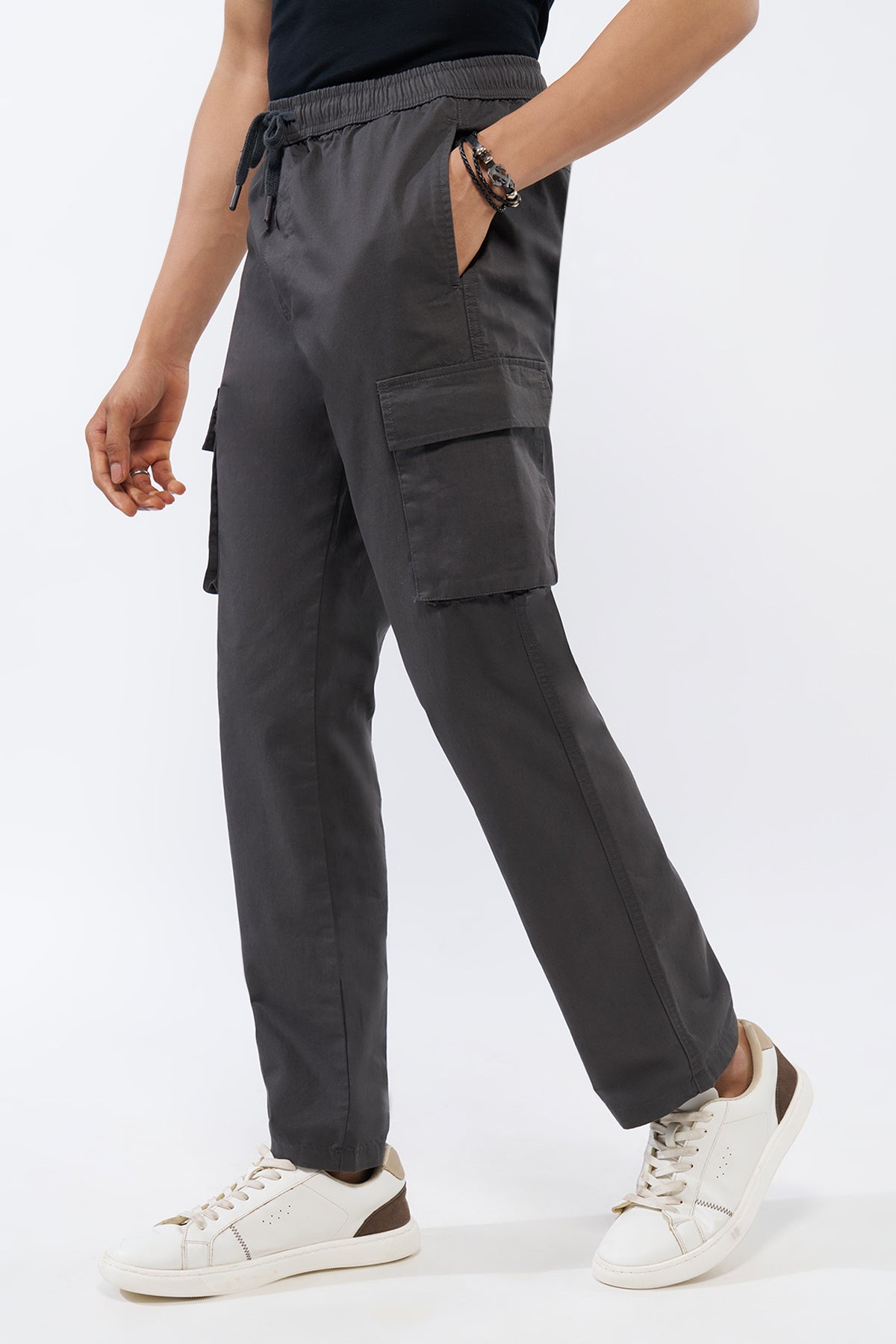 Charcoal Solid Regular Fit Trouser for Men - Image 4