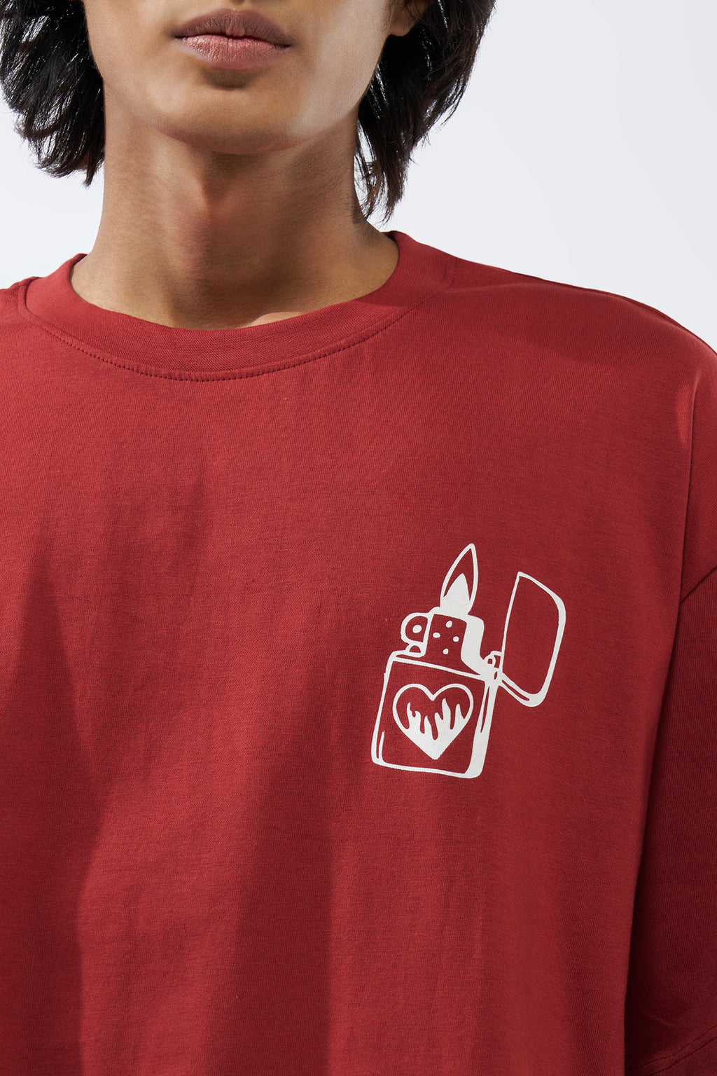 Red Graphic Printed Oversized Fit T-Shirt for Men - Image 3