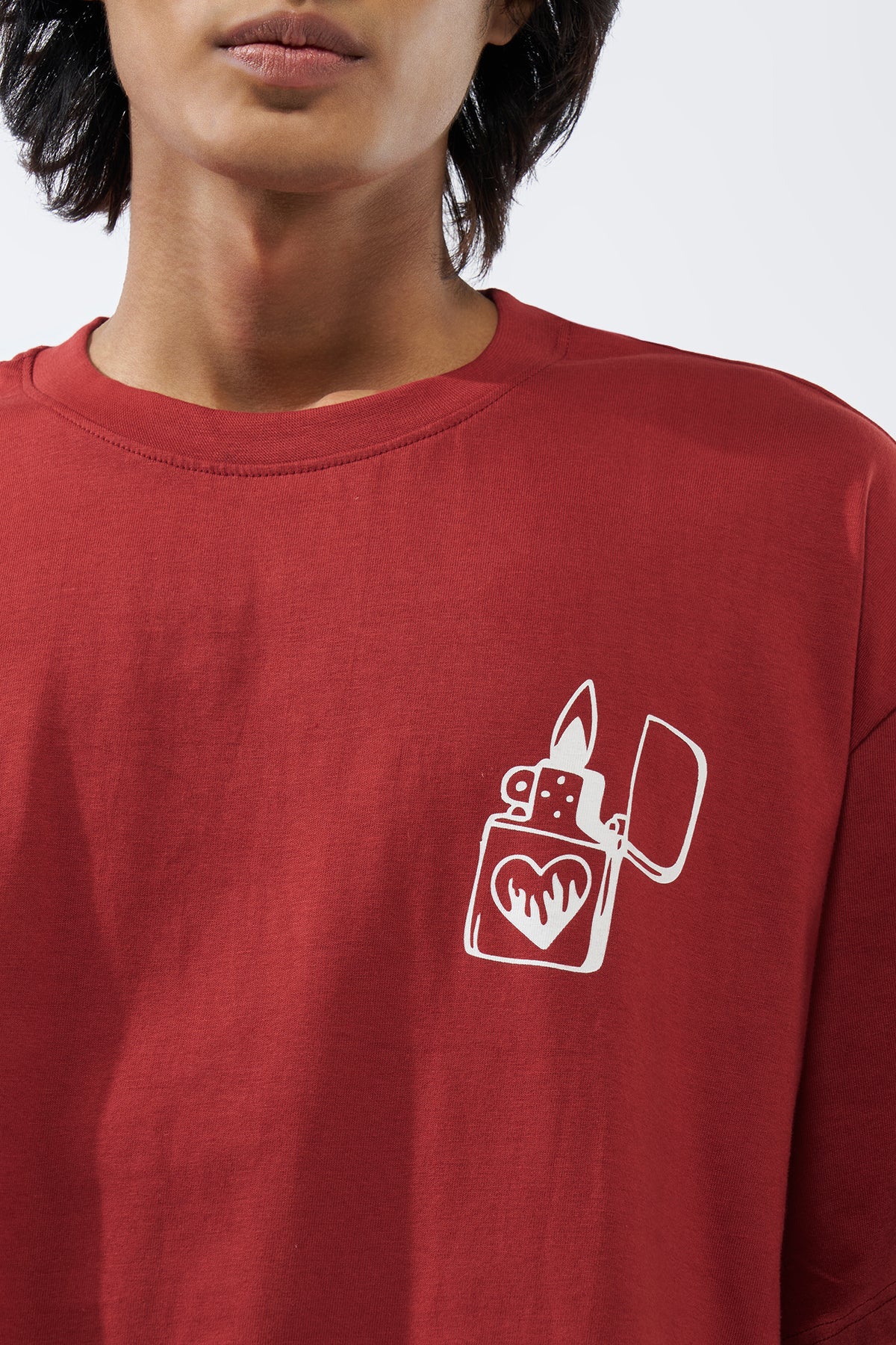 Red Graphic Printed Oversized Fit T-Shirt for Men - Image 3