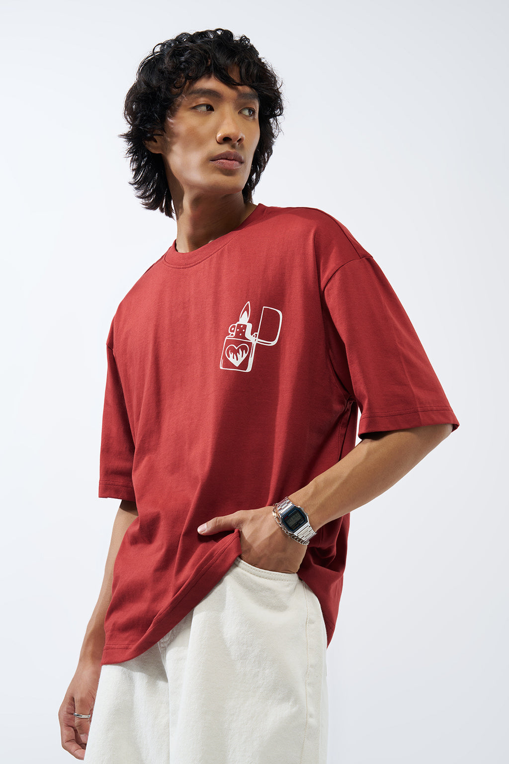 Red Graphic Printed Oversized Fit T-Shirt for Men - Image 4