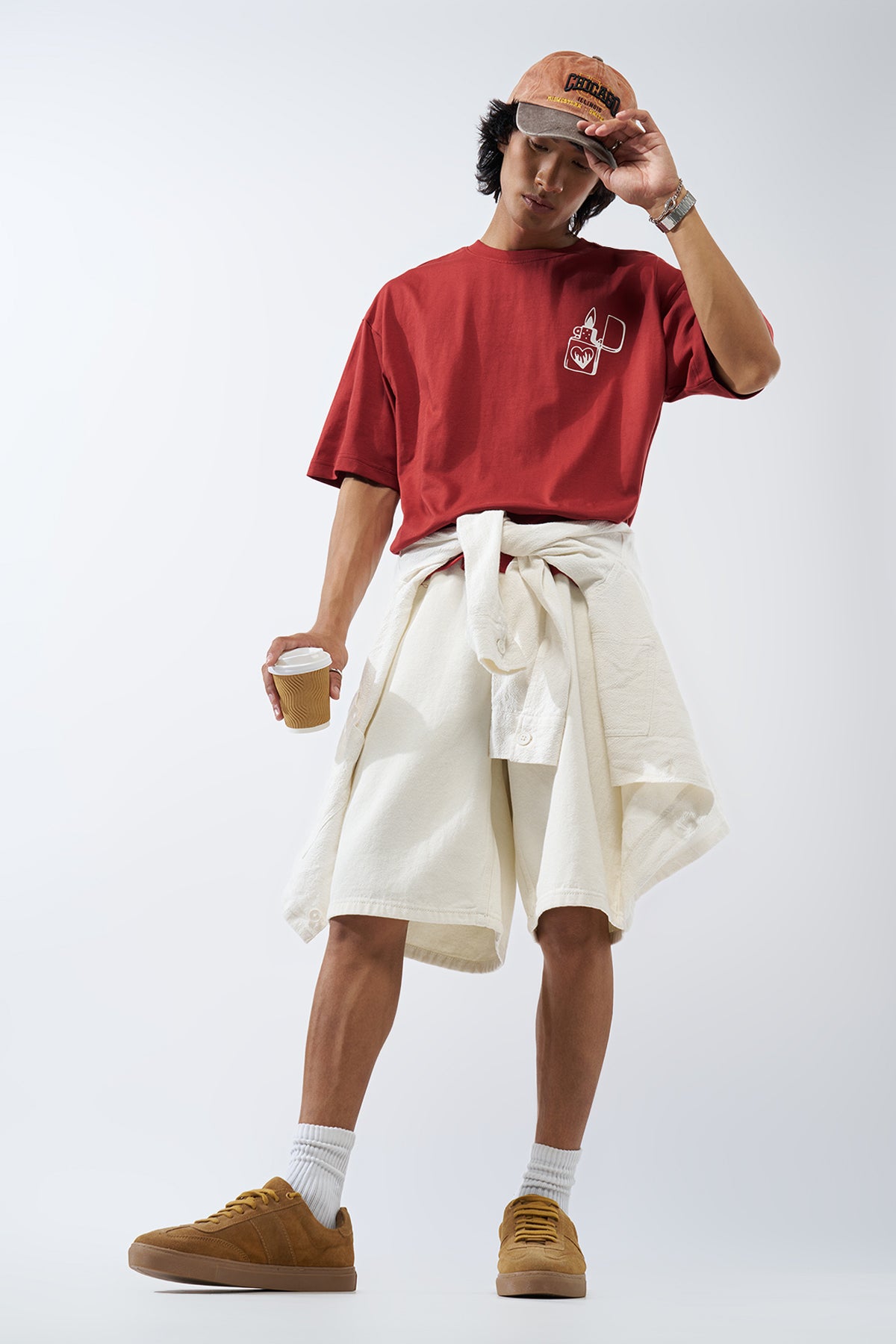 Red Graphic Printed Oversized Fit T-Shirt for Men - Image 6